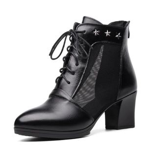 Black Faux Leather Star-Studded Bootie